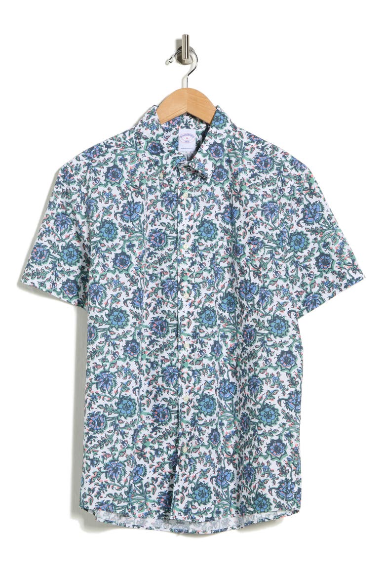 Sport Fit Floral Short Sleeve Button-Down Shirt, Alternate, color, CREAM MULTI