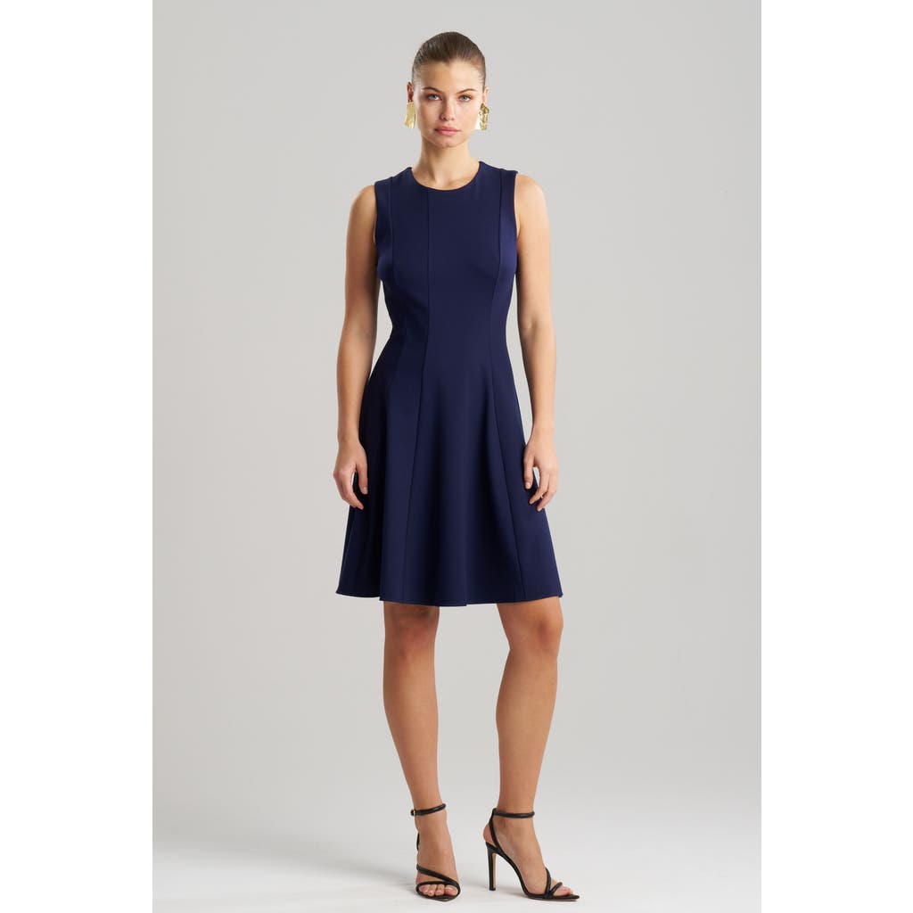 Natori Compact Knit Fit And Flare Dress In Midnight Navy
