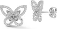 SPHERA MILANO Rhodium Plated Sterling Silver CZ Butterfly Stud Earrings