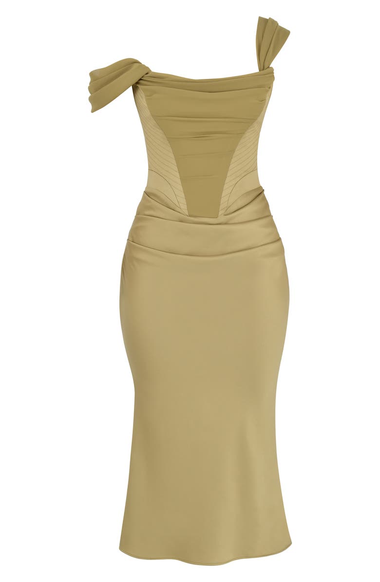 HOUSE OF CB Natalya Corset Off the Shoulder Satin Midi Dress, Alternate, color, 