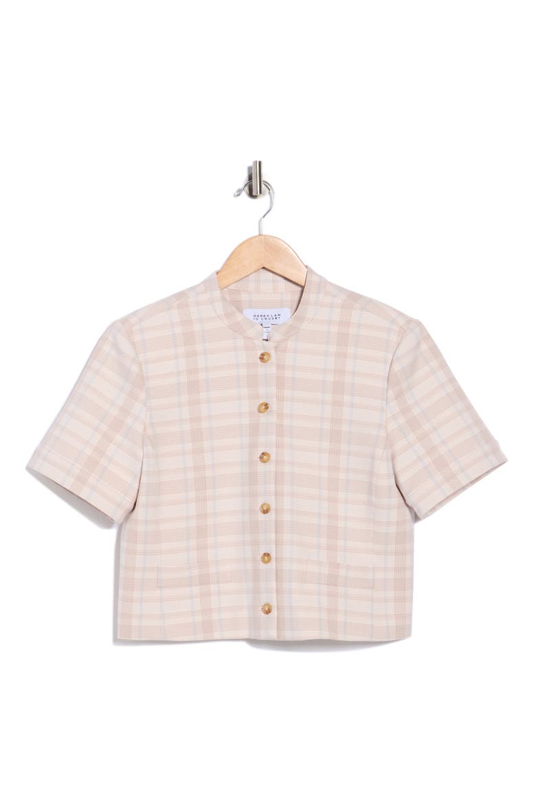 Grace Plaid Short Sleeve Jacket, Alternate, color, TAUPE/ BLUE PLAID