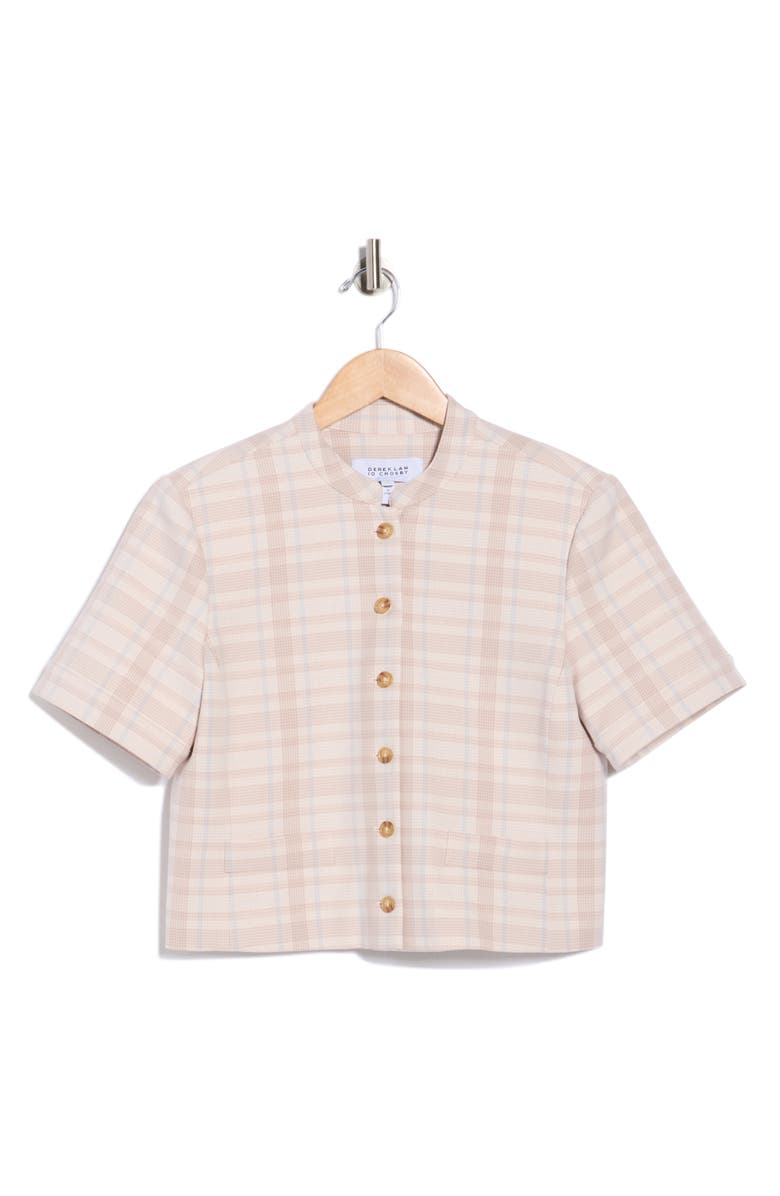 Derek Lam 10 Crosby Grace Plaid Short Sleeve Jacket, Alternate, color, Taupe/ Blue Plaid