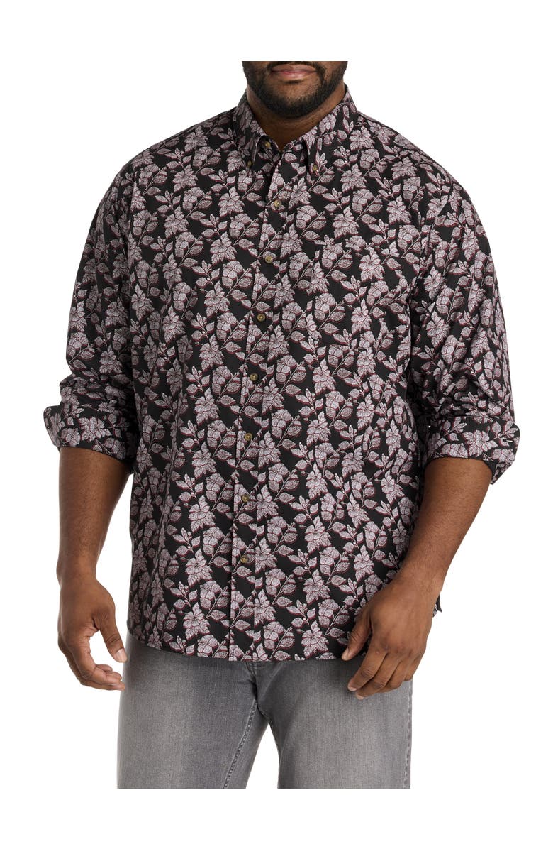 Harbor Bay by DXL Big 
Tall Easy-Care 3-D Floral Print Sport Shirt, Main, color, Black
