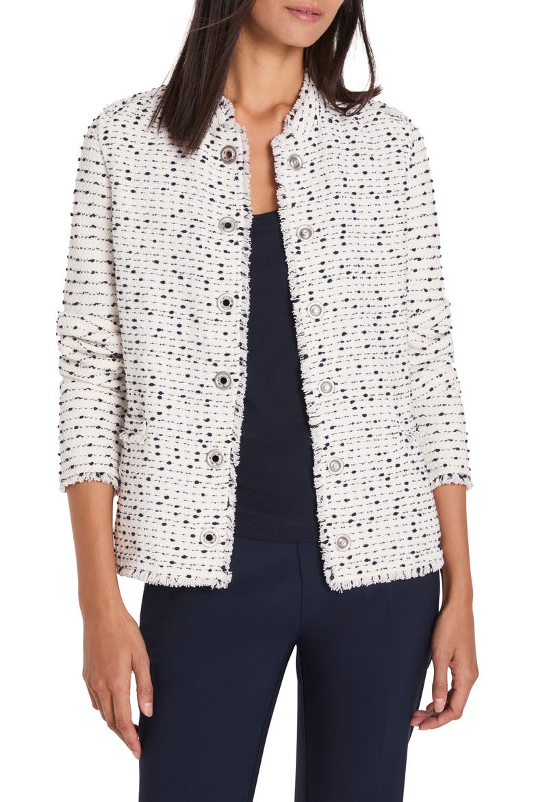 Military Weave Fringe Knit Jacket, Main, color, CREAM MULTI