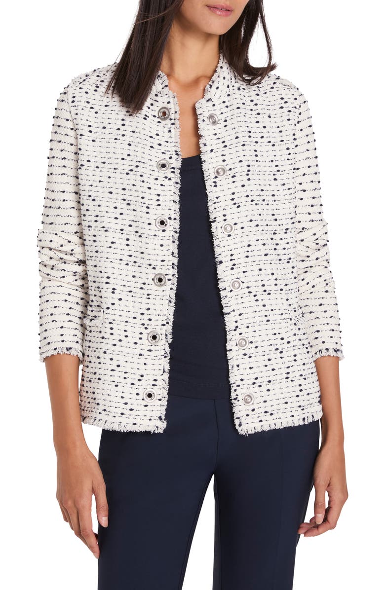 NIC+ZOE Military Weave Fringe Knit Jacket, Main, color, Cream Multi