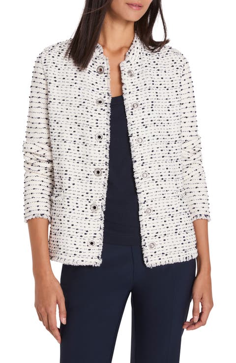 NIC+ZOE Military Weave Fringe Knit Jacket (Petite)