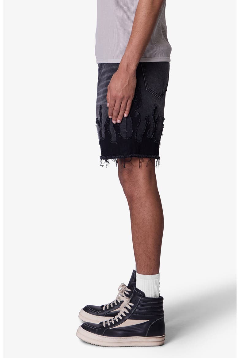 Flame Denim Shorts, Alternate, color, WASHED BLACK