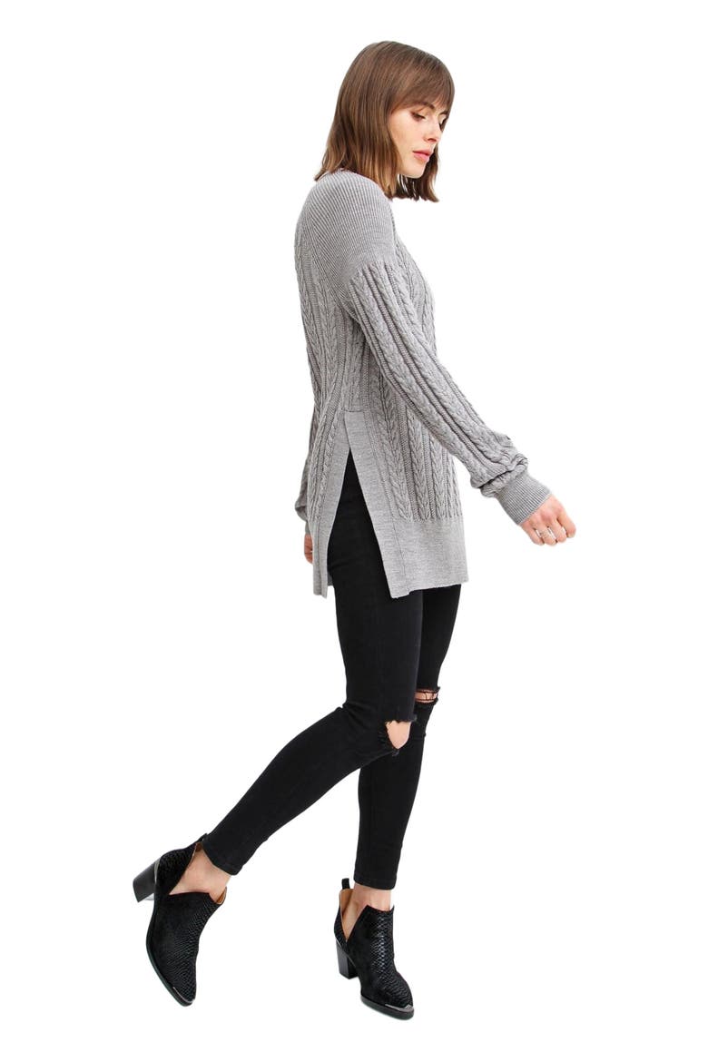 At Last Cable Knit Jumper with Slit, Alternate, color, Grey Marle