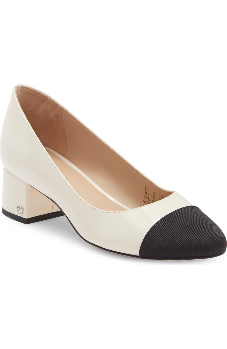 Stuart Weitzman Gabby Block Heel Pump, Main, color, Chalk/ Black