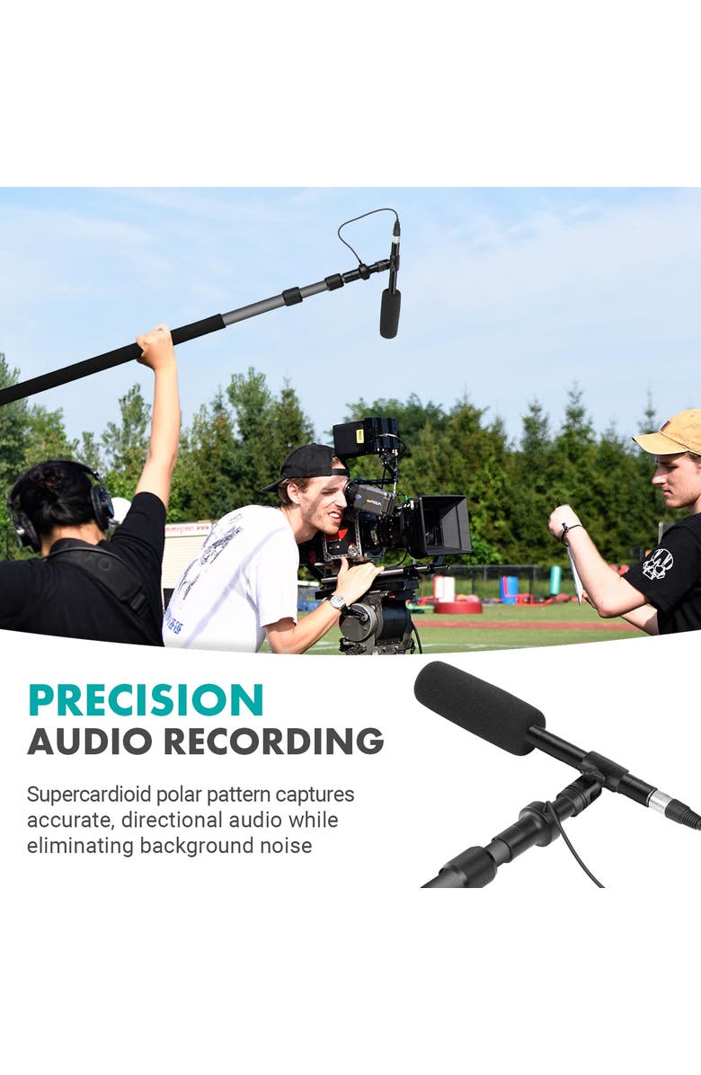 MOVO Boom Mic Bundle - Shotgun Microphone with Telescoping Boom Pole and XLR Cable, Alternate, color, Black