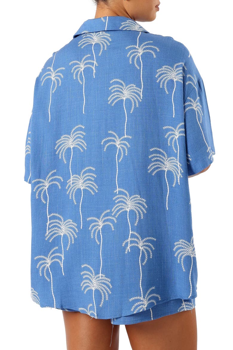 Amira Short Sleeve Button-Up Shirt, Alternate, color, BLUE PALM PRINT
