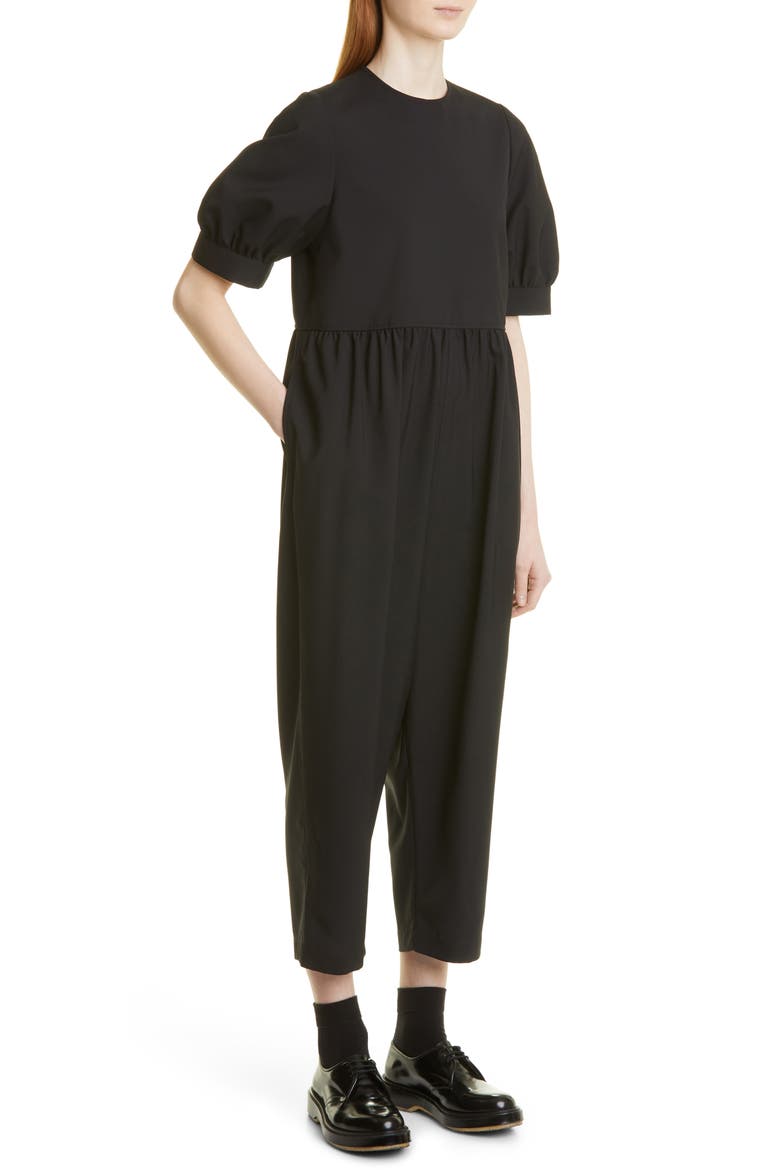 Yarn Dyed Short Sleeve Jumpsuit, Alternate, color, BLACK