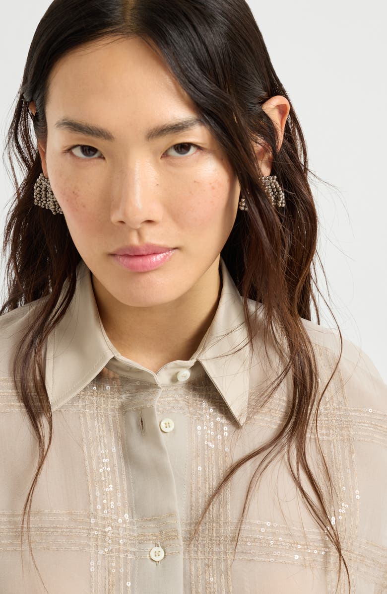 Brunello Cucinelli Dazzling Embroidery shirt, Alternate, color, Cool Beige