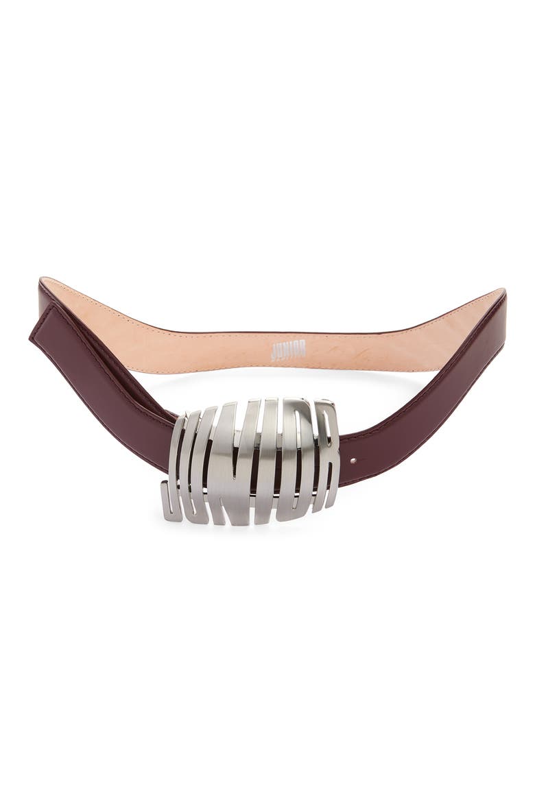 The Curved Junior Leather Belt, Main, color, BURGUNDY