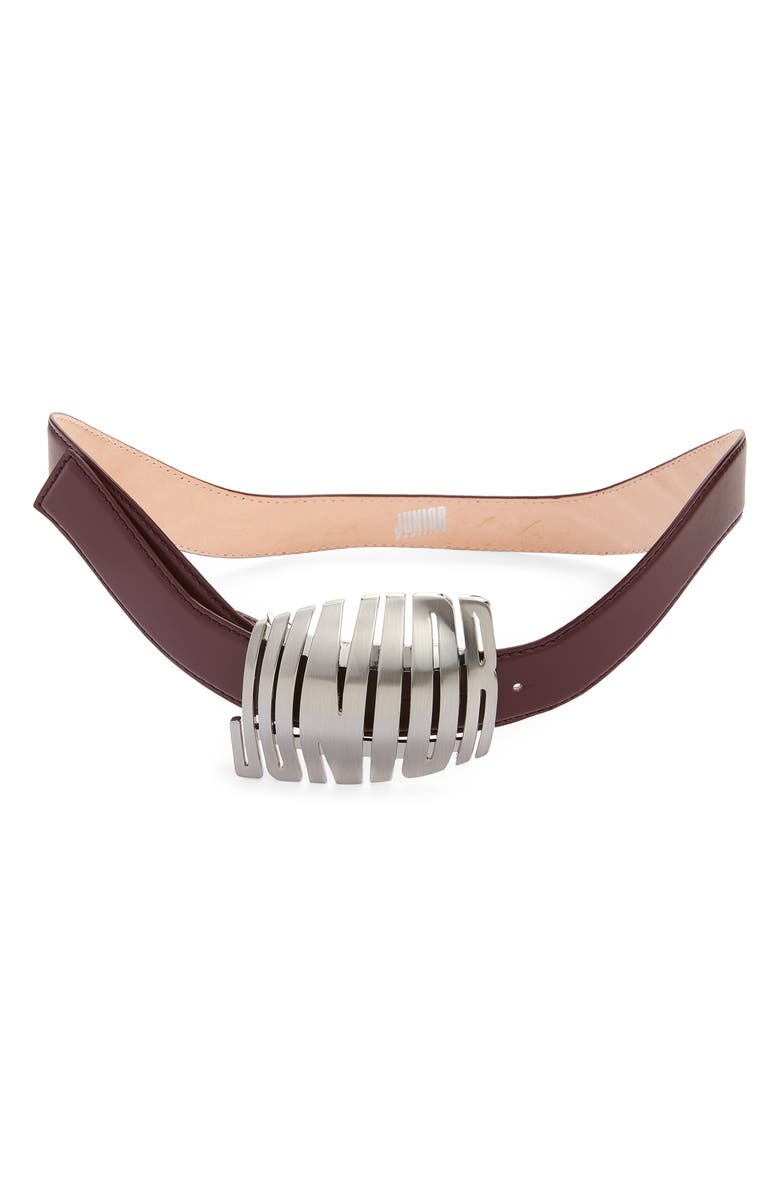 Jean Paul Gaultier The Curved Junior Leather Belt, Main, color, Burgundy