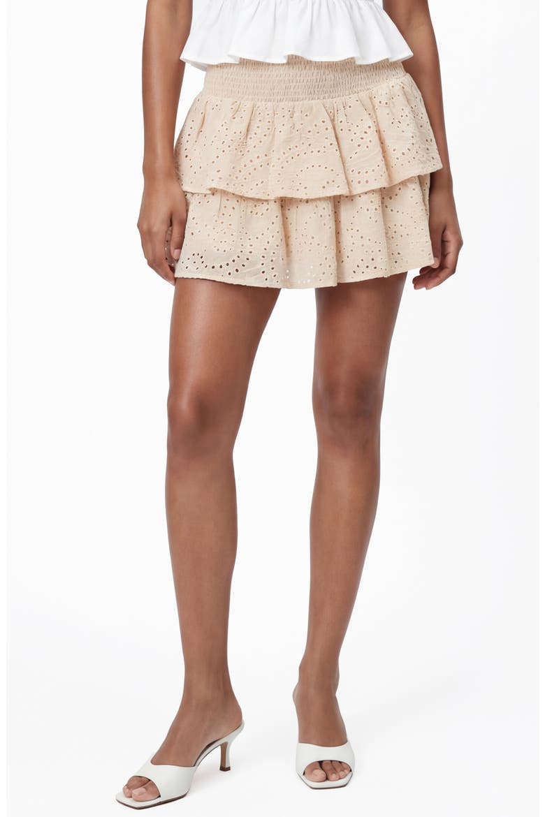 Kara Embroidered Eyelet Tiered Miniskirt, Main, color, TAPIOCA