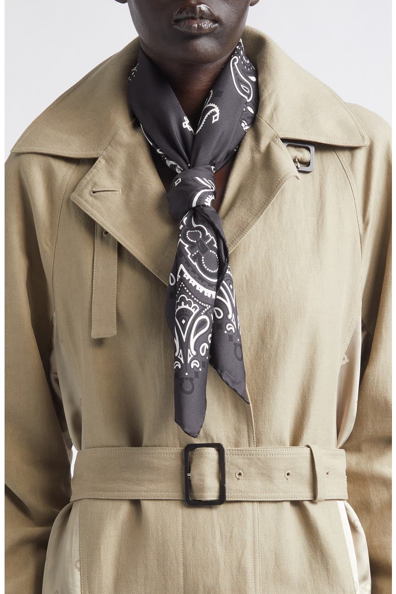 Arabesque Print Cotton & Silk Square Scarf, Main, color, DARK GREY BLACK WHITE