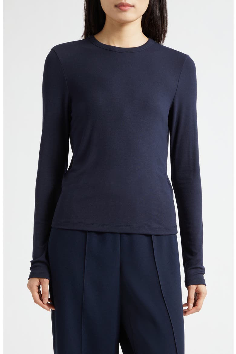 Luxe Long Sleeve Crewneck Top, Main, color, TWILIGHT NAVY