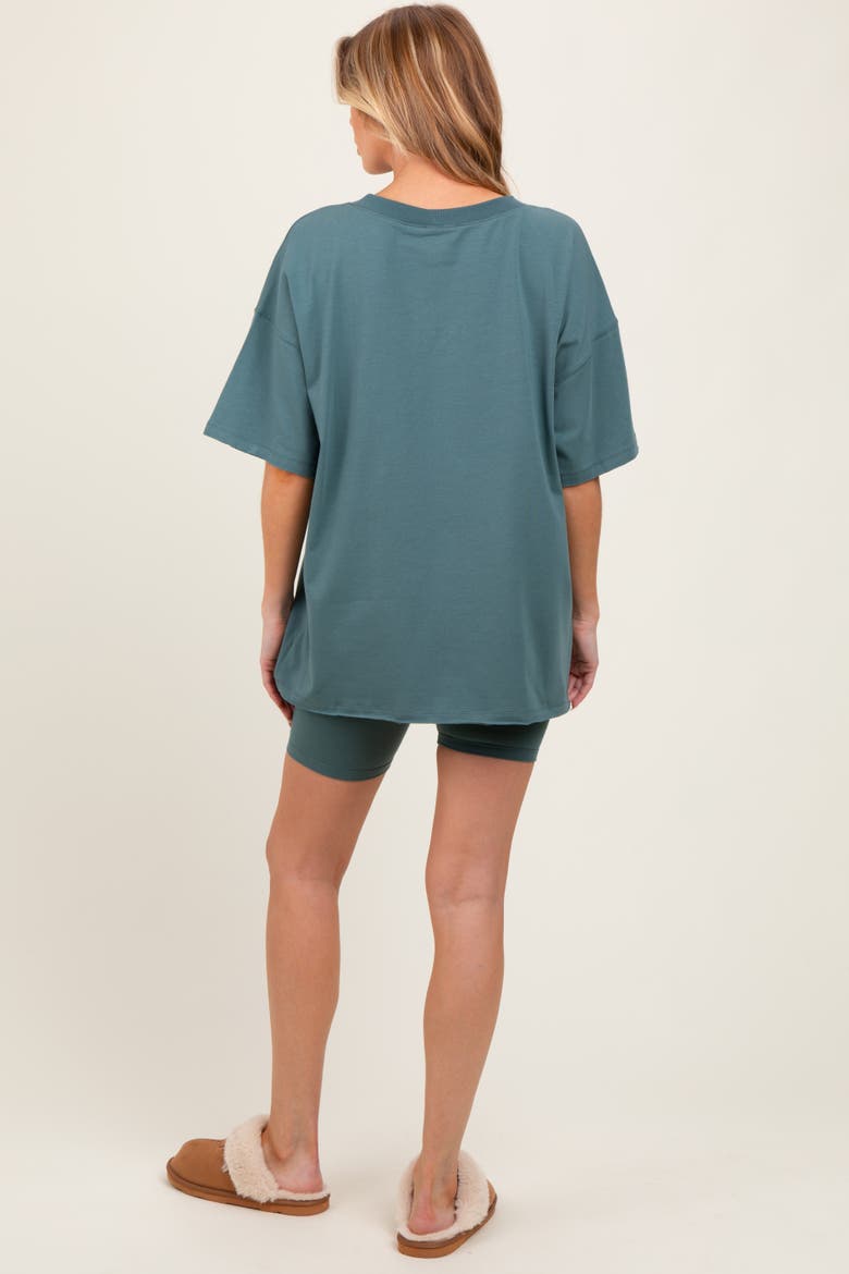 Olive Oversized V-Neck Biker Short Set, Alternate, color, Light Olive