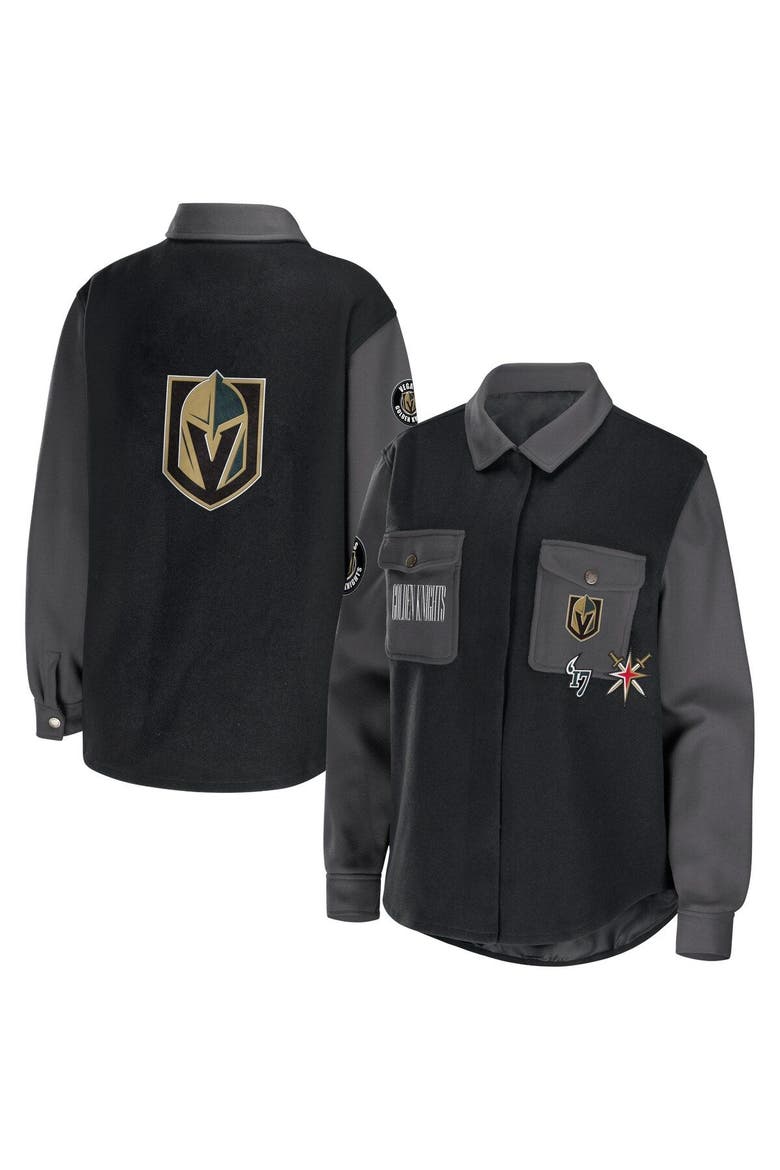 Women's WEAR by Erin Andrews Black/Gray Vegas Golden Knights Colorblock Button-Up Shirt Jacket, Main, color, Black