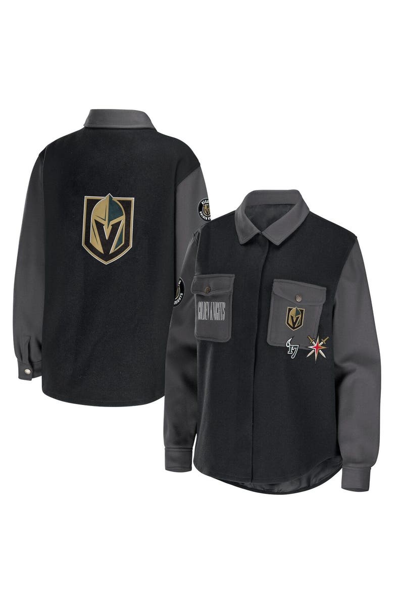 WEAR by Erin Andrews Women's WEAR by Erin Andrews Black/Gray Vegas Golden Knights Colorblock Button-Up Shirt Jacket, Main, color,