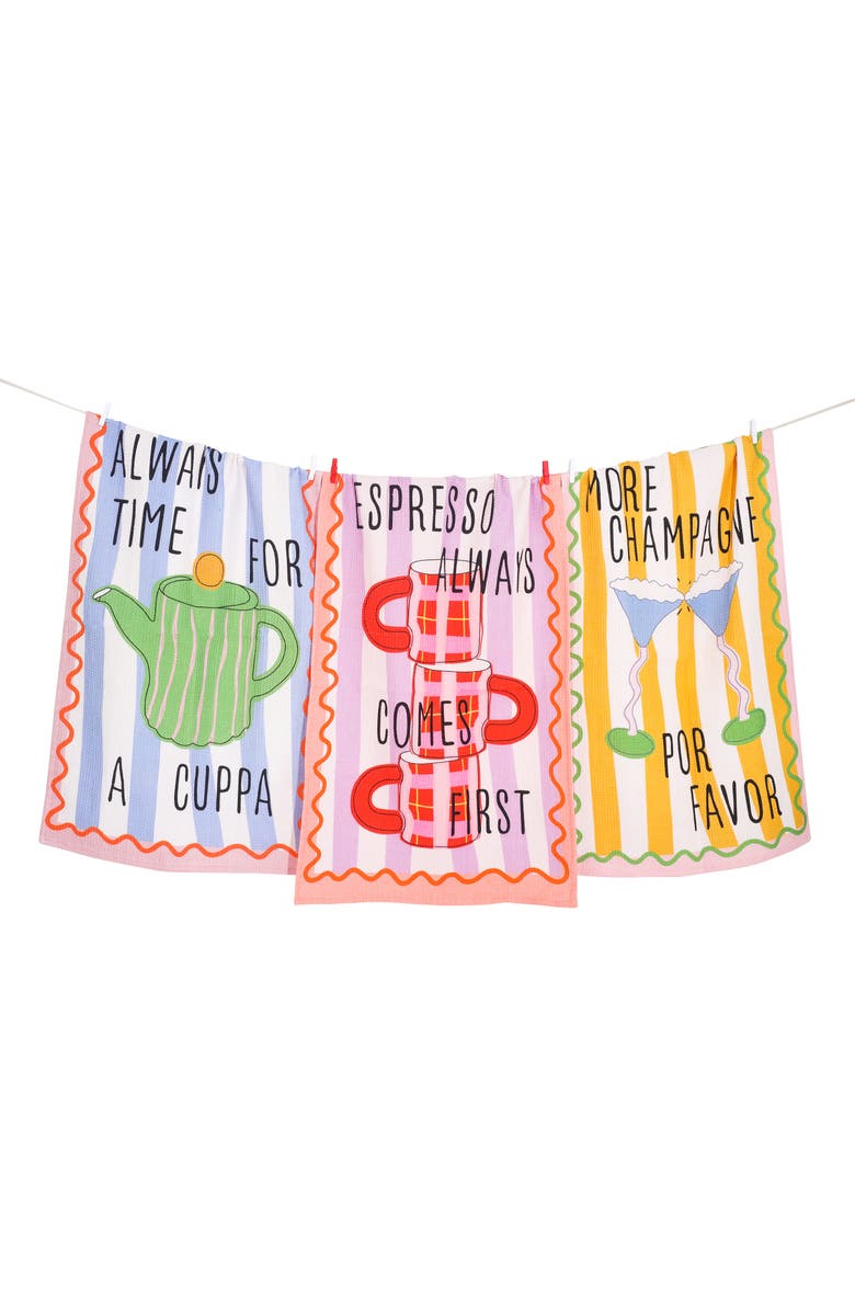 Tiramisu Set of Three Convivial Beverage Kitchen Towels, Main, color, Primary Pop Multi