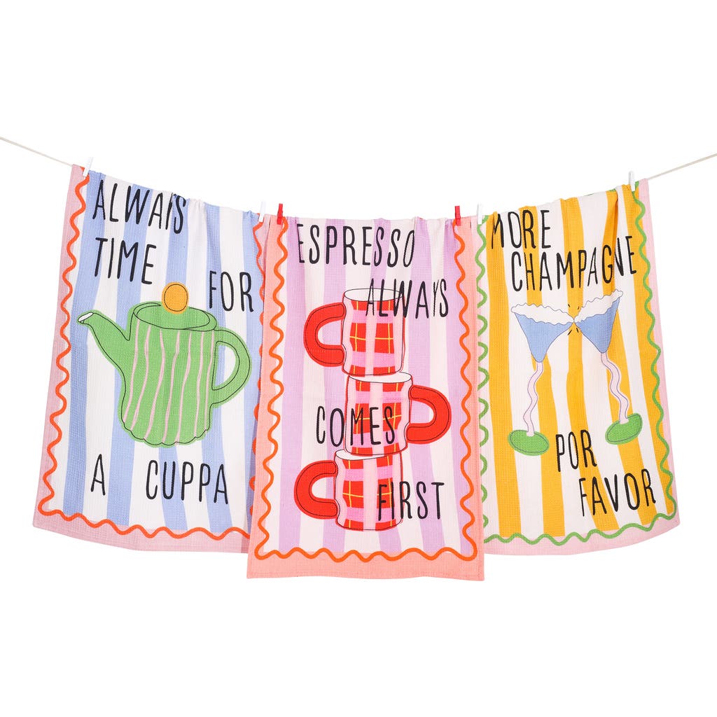 Tiramisu Convivial Beverage Cotton Kitchen Towel Set In Multi