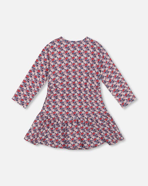 Deux Par Deux Organic Cotton Dress With Flounce Hem Apple In Blue