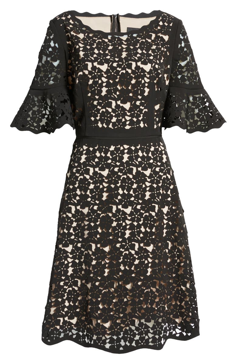 Shani Laser Cut Lace Fit & Flare Dress, Alternate, color, 