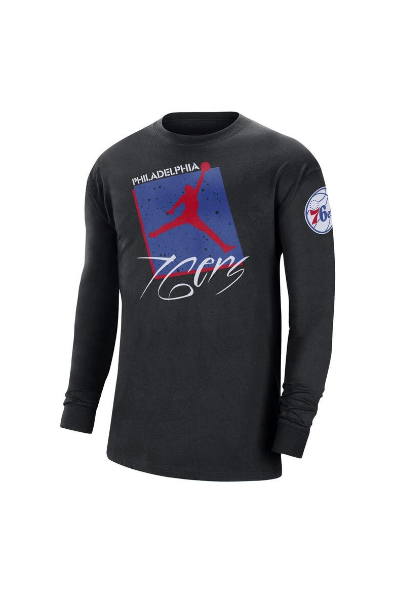 Men's Jordan Brand Black Philadelphia 76ers Courtside Max 90 Vintage Wash Statement Edition Long Sleeve T-Shirt, Alternate, color, Black