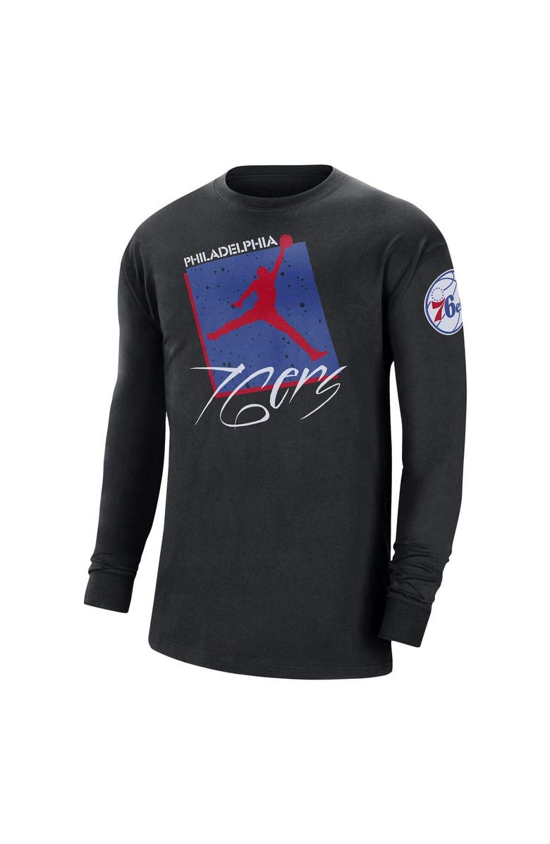 Jordan Brand Men's Jordan Brand Black Philadelphia 76ers Courtside Max 90 Vintage Wash Statement Edition Long Sleeve T-Shirt, Alternate, color, Black