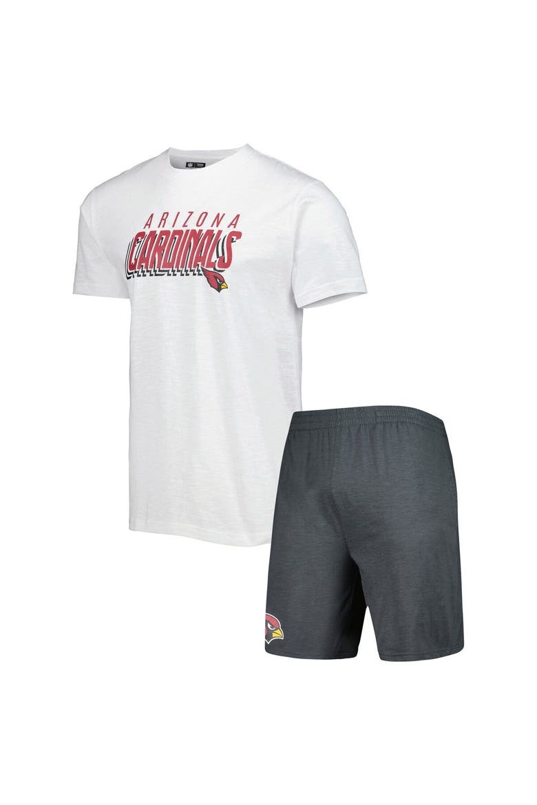 Men's Concepts Sport Charcoal/White Arizona Cardinals Downfield T-Shirt & Shorts Sleep Set, Main, color, Charcoal