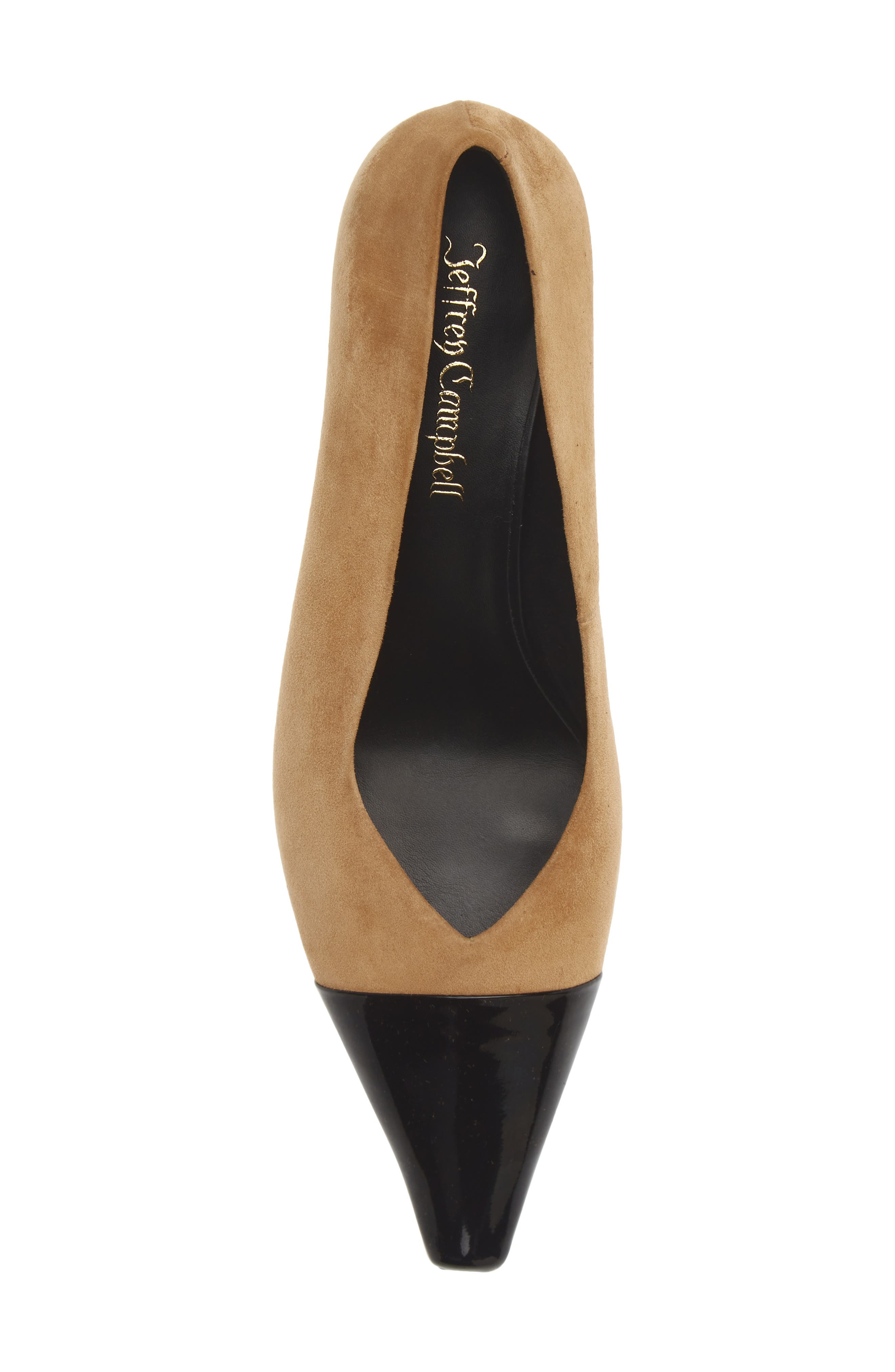 Campaign-C Leather Cap Toe Pump, Alternate, color, BEIGE SUEDE BLACK COMBO