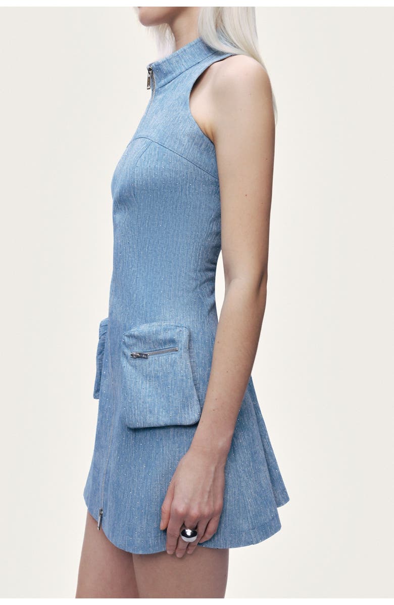 Nocturne Pocket and Stone Detail Halterneck Mini Dress, Alternate, color, Blue