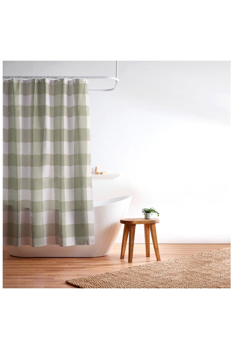 Menina Lisboa Plaid Shower Curtain, Alternate, color, GREEN