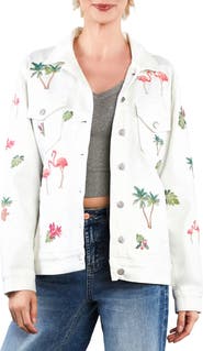 Billy T Flamingo Embroidery Denim Trucker Jacket