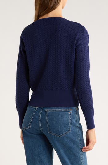 Surplice V-Neck Cotton Blend Pointelle Sweater