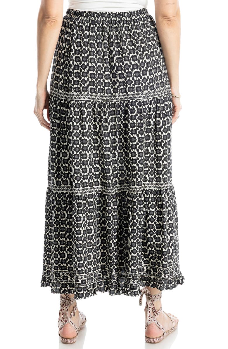 MAX STUDIO Floral Print Tiered Maxi Skirt, Alternate, color, Cream/ Black Smalll Poppy Buds