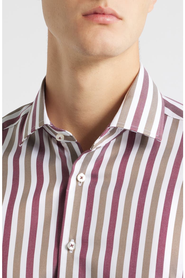 Slim Fit Stripe Non-Iron Cotton Twill Dress Shirt, Alternate, color, RED GREY