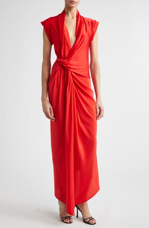 Asymmetric Twist Detail Silk Dress