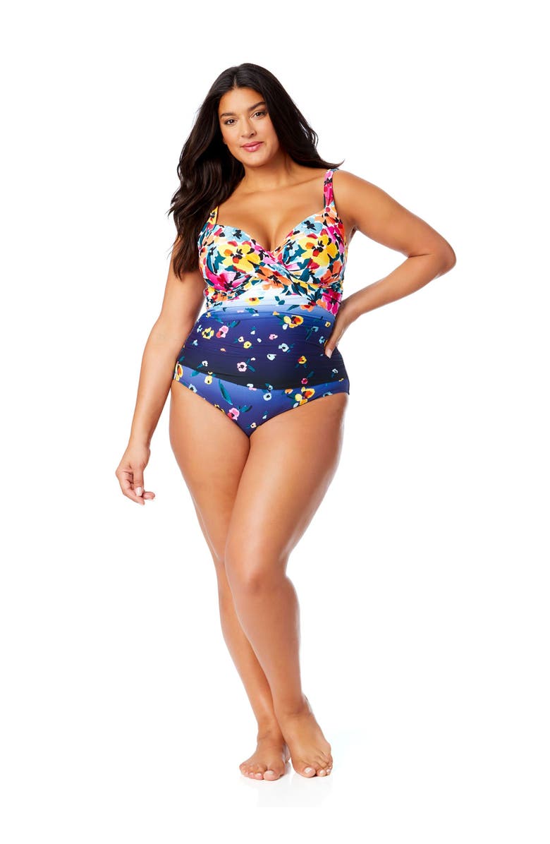 Anne Cole Plus Women's Plus Gradient Floral Underwire Surplice One Piece Swimsuit, Alternate, color, Gradient Floral
