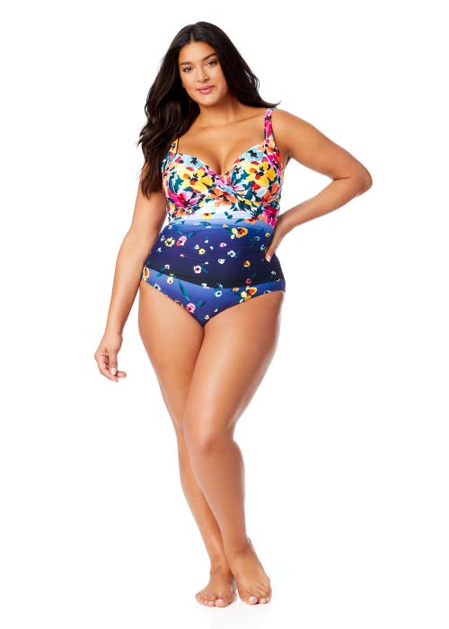 Anne Cole Plus Plus Gradient Floral Underwire Surplice One Piece Swimsuit In Gradient Floral