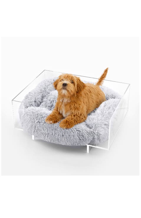 Carole 24" x 18" Small/Medium Modern Lucite Calming Fluffy Pet Bed with Washable Cushion