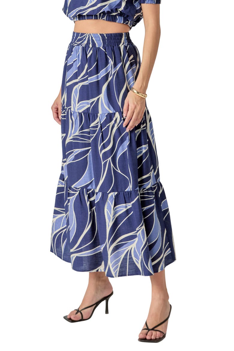 Print Tiered Maxi Skirt, Alternate, color, NAVY/ BLUE MULTI