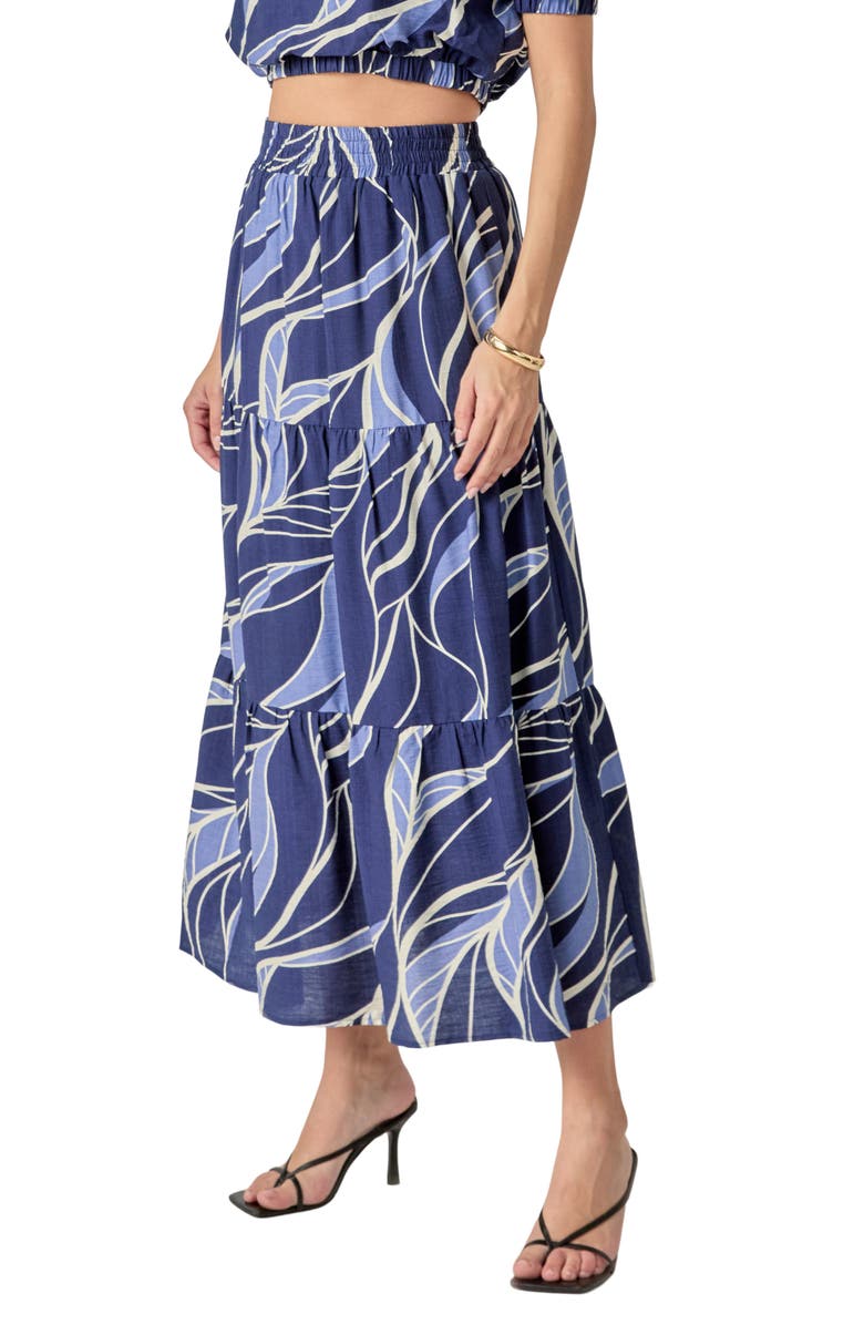 English Factory Print Tiered Maxi Skirt, Alternate, color, Navy/ Blue Multi
