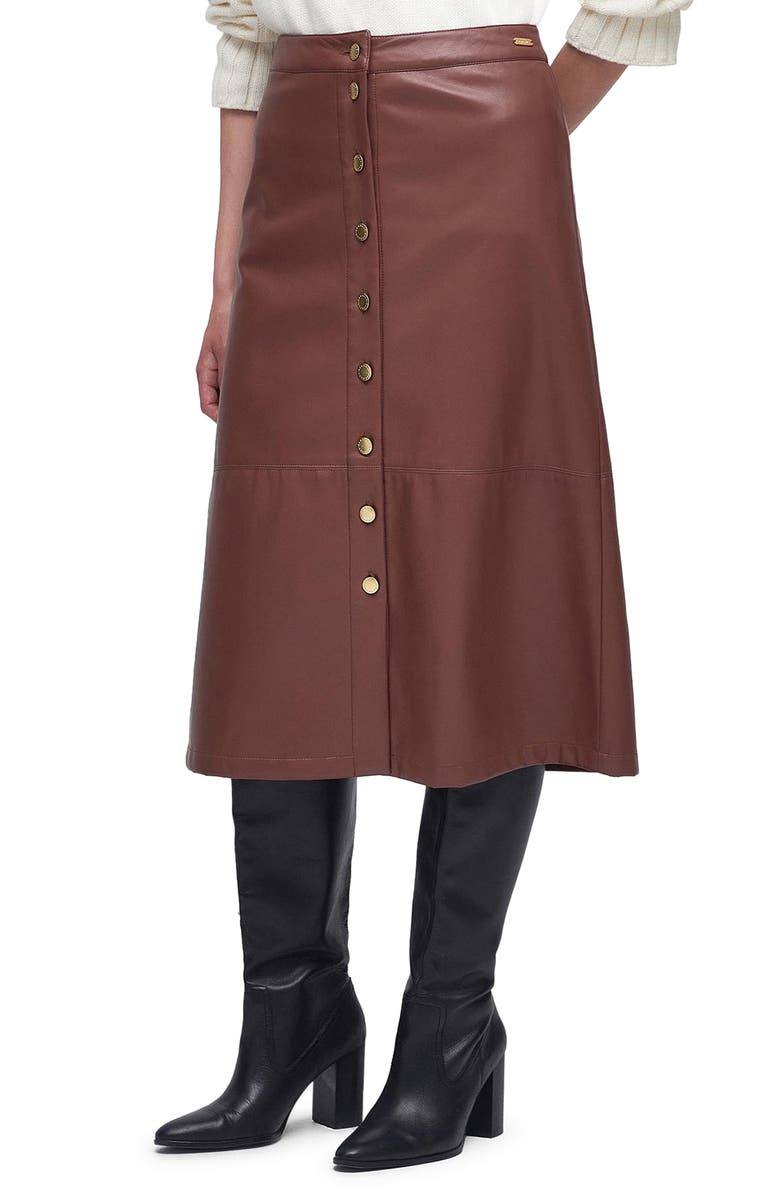 Barbour Alberta Faux Leather Skirt, Main, color, Cognac