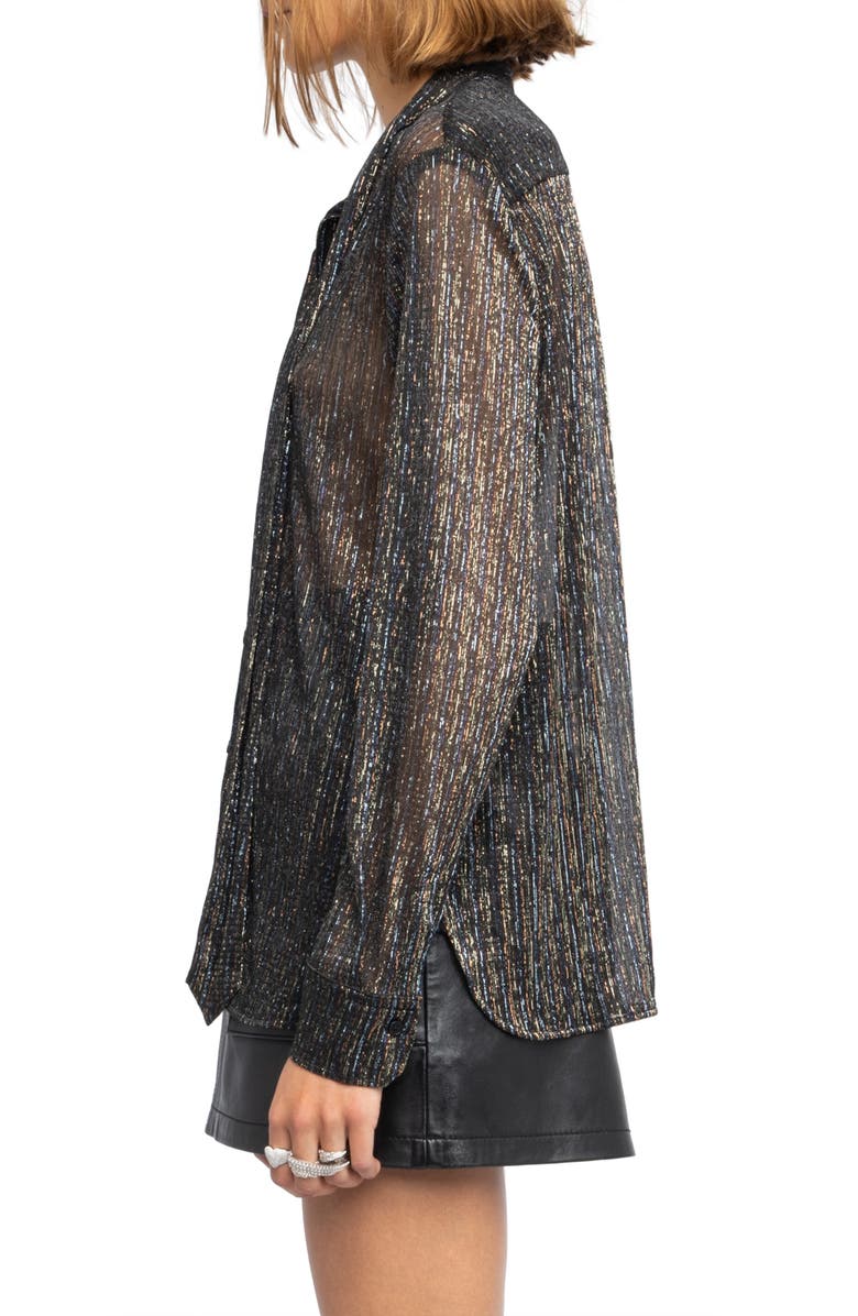Zadig & Voltaire Tulba Shimmer Tie Neck Shirt, Alternate, color, Black
