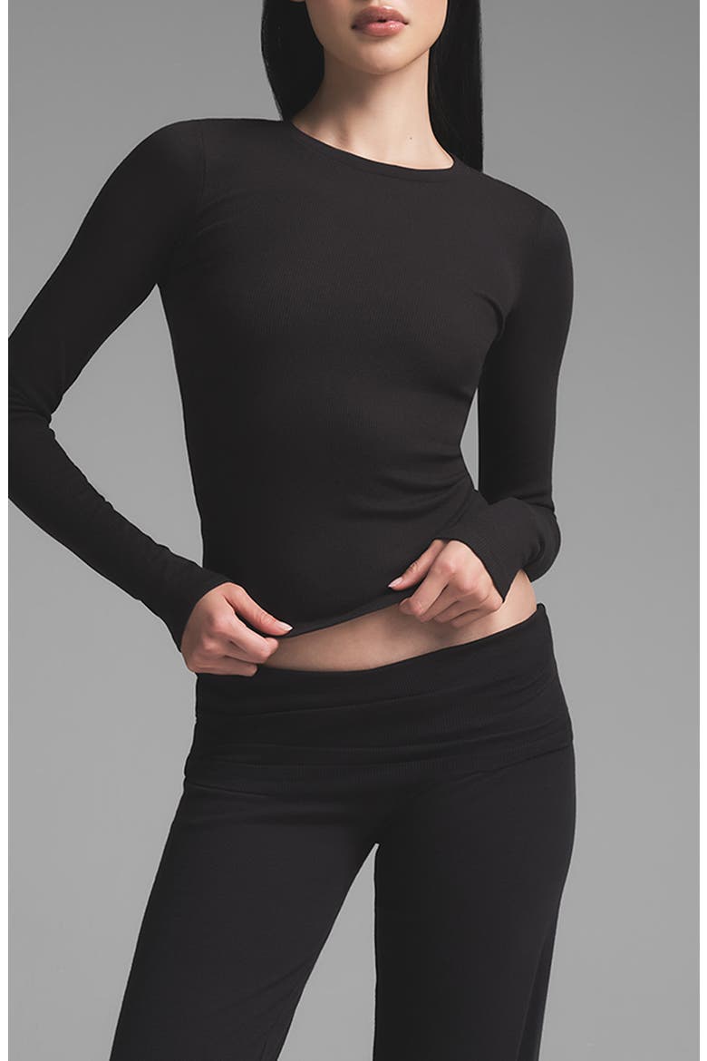 Stretch Cotton Rib Long Sleeve T-Shirt, Main, color, SOOT