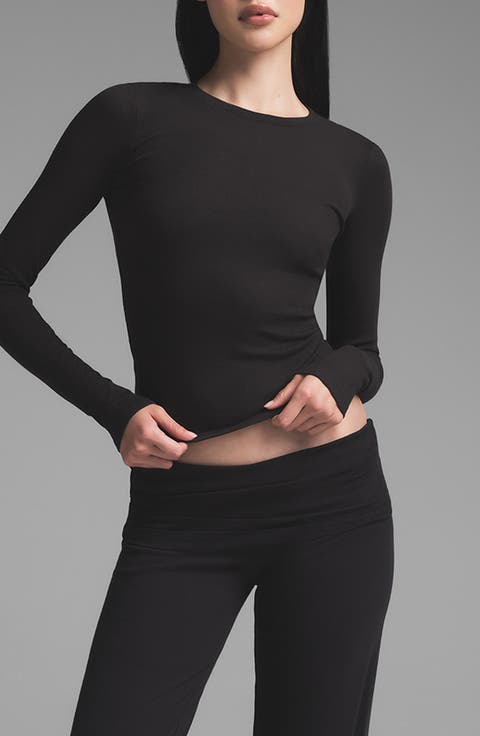 Stretch Cotton Rib Long Sleeve T-Shirt (Regular & Plus)