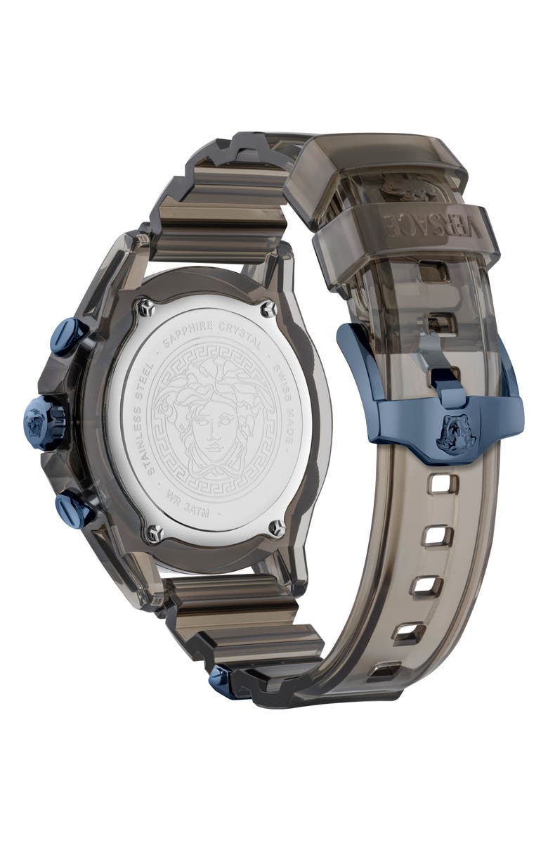 Versace Icon Active Silicone Strap Watch, 44mm, Alternate, color, Black